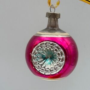 Vintage Shiny Brite Magenta Pink Double Indent Glass Christmas Ornament USA MCM